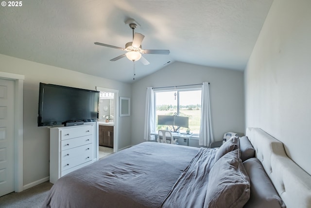 4507 Sagecrest Dr, Albany, OR 97322 - bedroom with lofted ceiling, light colored carpet, ensuite bath, and ceiling fan