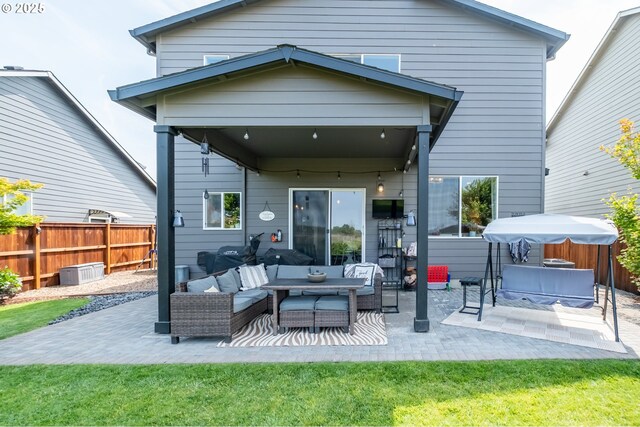 4507 Sagecrest Dr, Albany, OR 97322 - rear view of house with a patio, a fenced backyard, and an outdoor hangout area