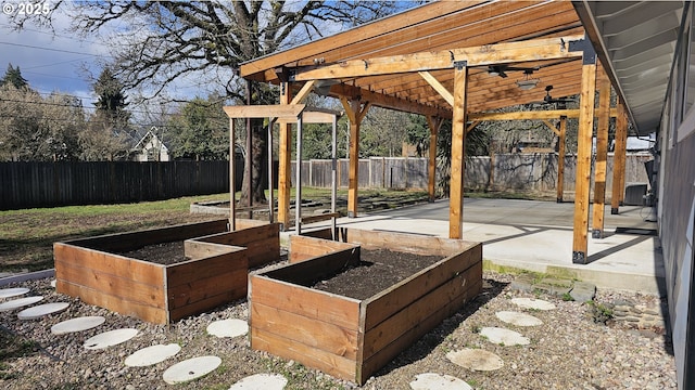 view of patio / terrace featuring a garden and a fenced backyard