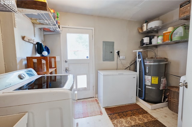 12545 SW Fairfield St, Beaverton, OR 97005 - laundry area with secured water heater, electric panel, independent washer and dryer, and light flooring