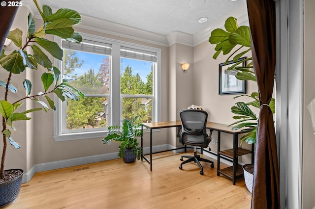 6420 SE Dunbar Dr, Portland, OR 97236 - home office featuring ornamental molding and light wood-style flooring