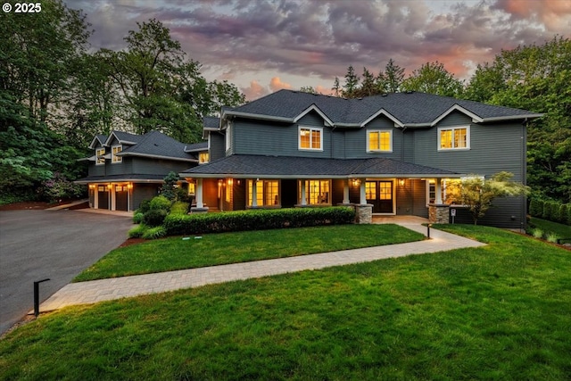 1051 Forest Meadows Way, Lake Oswego, OR 97034 - view of front of home with driveway, a front lawn, and covered porch