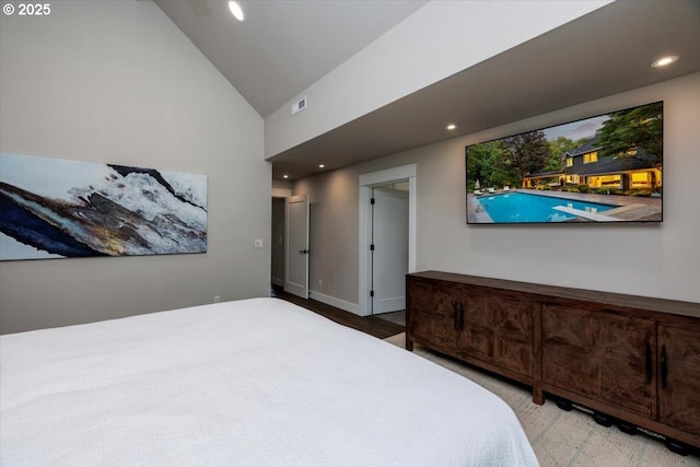 1051 Forest Meadows Way, Lake Oswego, OR 97034 - bedroom with high vaulted ceiling and recessed lighting