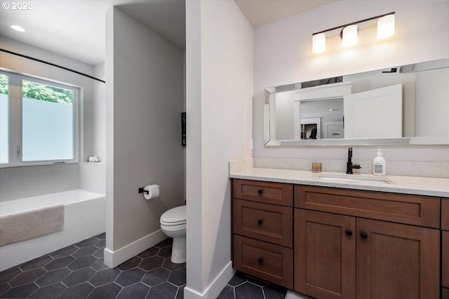 1051 Forest Meadows Way, Lake Oswego, OR 97034 - full bath featuring a bath, vanity, toilet, baseboards, and tile patterned flooring