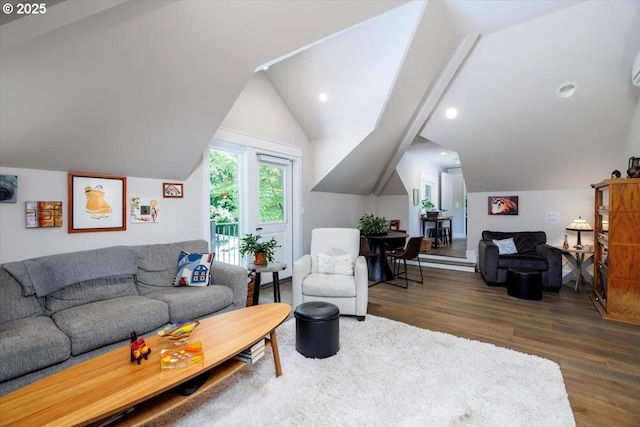 1051 Forest Meadows Way, Lake Oswego, OR 97034 - living room featuring wood finished floors, lofted ceiling, and recessed lighting