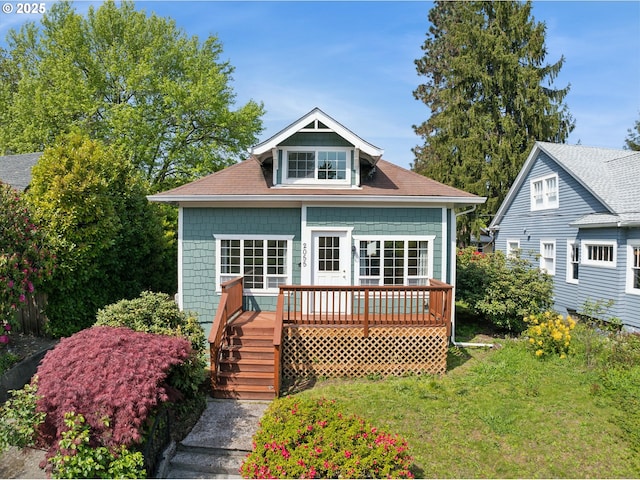 2055 N Alberta St, Portland, OR 97217 - rear view of property with a lawn, a deck, and stairway
