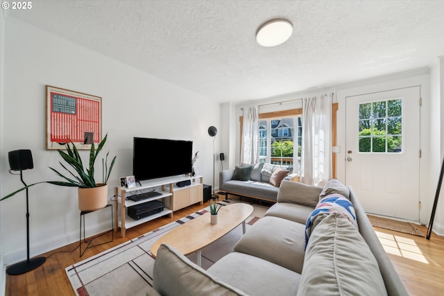 2055 N Alberta St, Portland, OR 97217 - living area with a textured ceiling, light wood finished floors, and baseboards