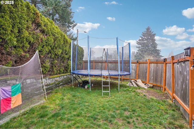 view of yard with a trampoline