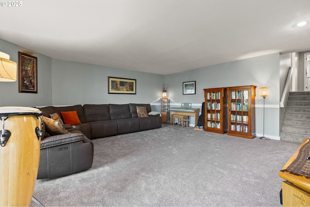 48 Eagle Crest Dr Unit 2E, Lake Oswego, OR 97035 - carpeted living room featuring baseboards and stairs