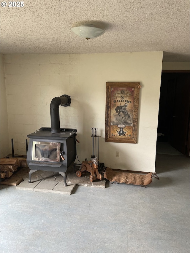 76984 Palmer Junction Rd, Elgin, OR 97827 - details featuring concrete block wall and a wood stove