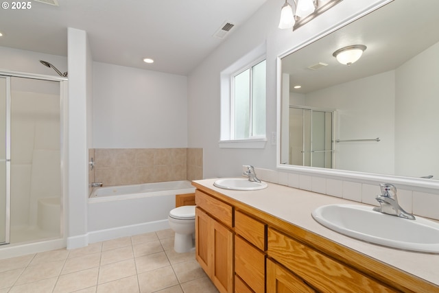 2795 Mallory Ln, Eugene, OR 97401 - full bath featuring tile patterned flooring, a stall shower, a bath, double vanity, and recessed lighting
