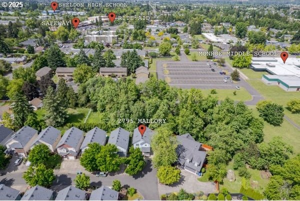 2795 Mallory Ln, Eugene, OR 97401 - aerial overview of property's location with nearby suburban area