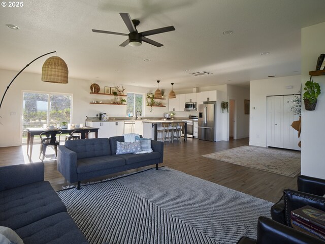 159 Bootjack Ln, Rose Valley, WA 98626 - living area with dark wood-style flooring, ceiling fan, and recessed lighting