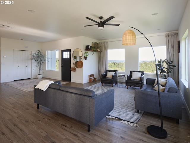 159 Bootjack Ln, Rose Valley, WA 98626 - living area with wood finished floors, a ceiling fan, and baseboards
