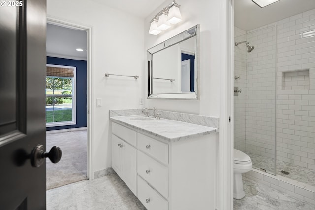 12723 Adrian Ct, Lake Oswego, OR 97034 - full bath featuring a stall shower, vanity, and marble finish floors