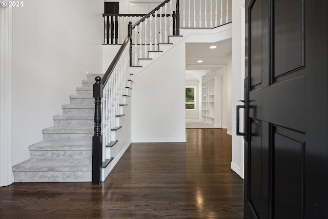 12723 Adrian Ct, Lake Oswego, OR 97034 - foyer with wood finished floors, stairs, and recessed lighting