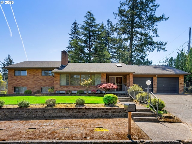 15416 NE Holladay St, Portland, OR 97230 - view of front of house featuring brick siding, driveway, a chimney, and a garage