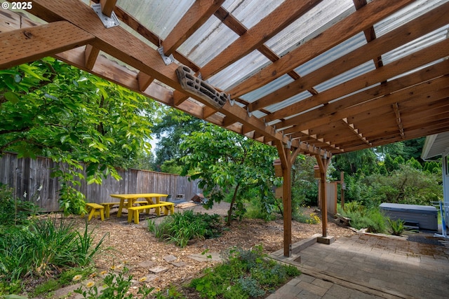 1378 SW Taylors Ferry Ct, Portland, OR 97219 - fenced backyard featuring a patio area, a hot tub, and a pergola