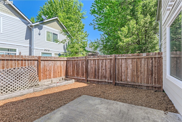 view of yard featuring a patio and a fenced backyard