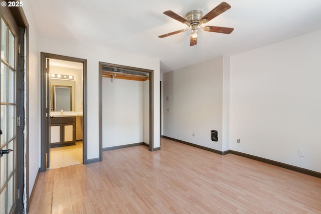 169 W 2nd St, Lafayette, OR 97127 - unfurnished bedroom with light wood-style flooring, ensuite bath, a ceiling fan, and a closet
