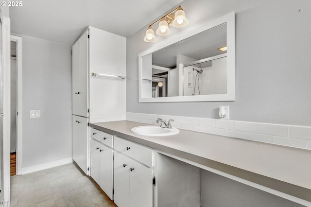 bathroom with vanity and walk in shower