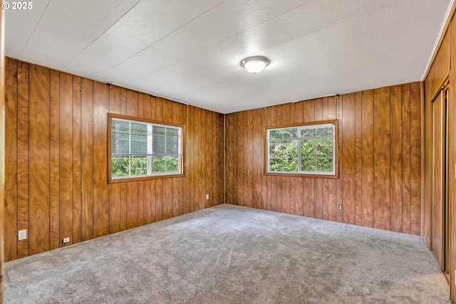 24344 NW Meacham Rd, North Plains, OR 97133 - spare room with healthy amount of natural light, carpet floors, and wooden walls