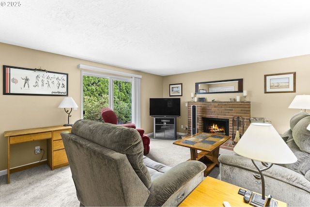 1018 S Holly Ct, Canby, OR 97013 - living room with light carpet, an office area, and a fireplace