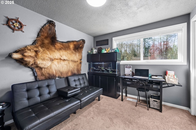 35363 Woodland Ln, Astoria, OR 97103 - office featuring a textured ceiling, baseboards, and carpet