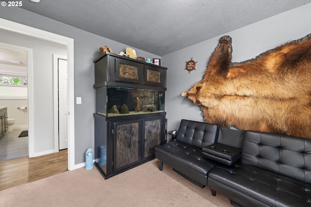 35363 Woodland Ln, Astoria, OR 97103 - sitting room featuring a textured ceiling, carpet flooring, and baseboards