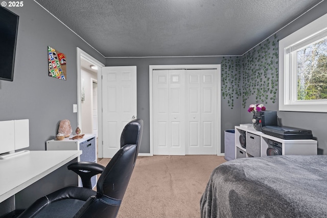 35363 Woodland Ln, Astoria, OR 97103 - bedroom featuring a closet, carpet flooring, and a textured ceiling