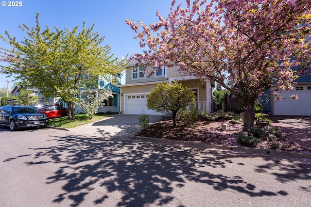 obstructed view of property featuring a garage and concrete driveway