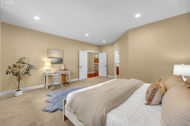 bedroom with baseboards, carpet flooring, and recessed lighting