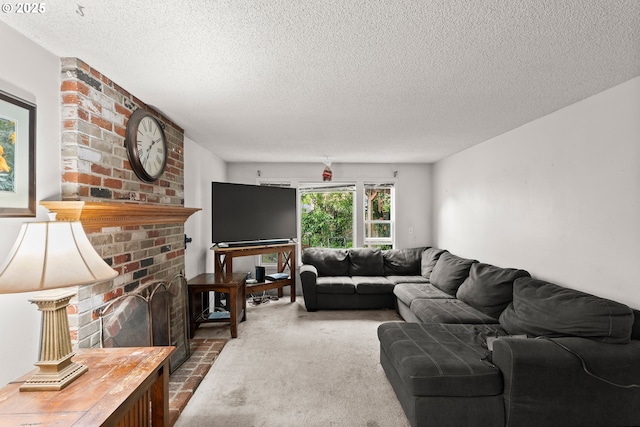 2653 SW 18th Pl, Gresham, OR 97080 - carpeted living area featuring a textured ceiling and a fireplace