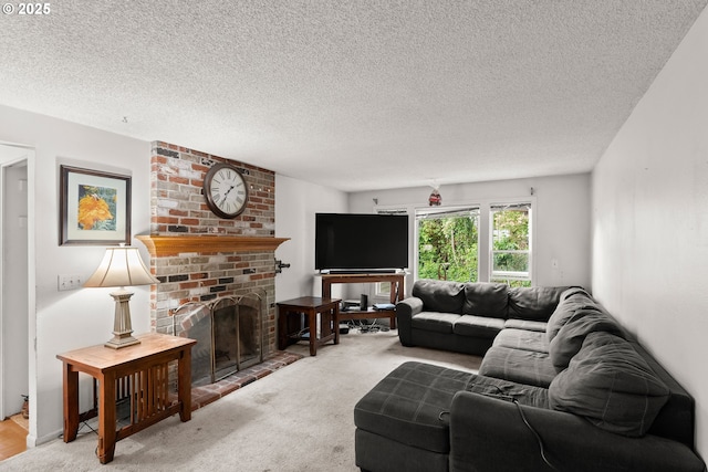 2653 SW 18th Pl, Gresham, OR 97080 - living area with a fireplace, a textured ceiling, and carpet