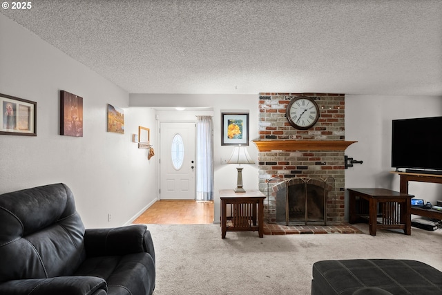 2653 SW 18th Pl, Gresham, OR 97080 - carpeted living room with a textured ceiling and a fireplace