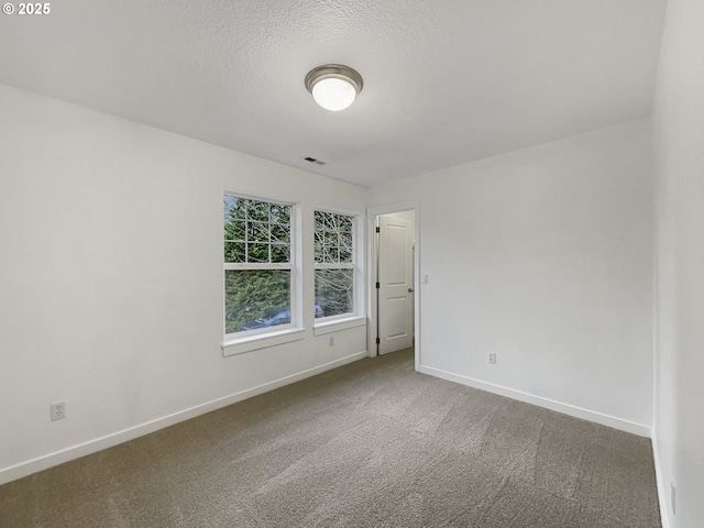 spare room featuring carpet and a textured ceiling