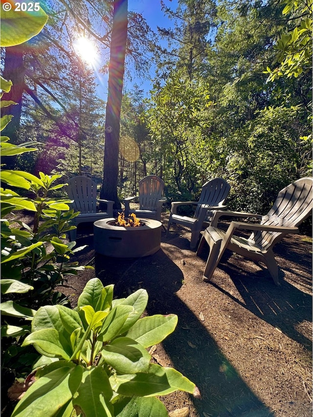 view of yard featuring a fire pit