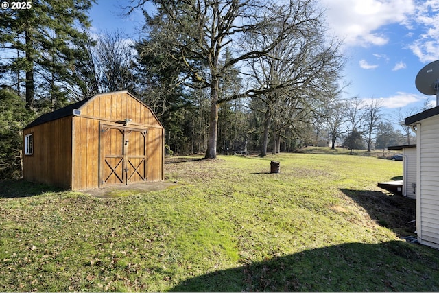 view of yard with a storage shed