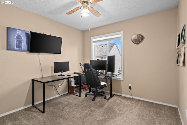 42015 NW Buckshire St, Banks, OR 97106 - office area featuring baseboards, carpet flooring, a textured ceiling, and ceiling fan