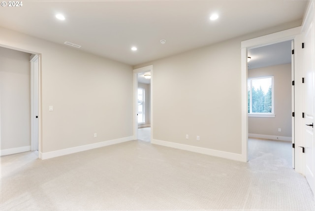 unfurnished room featuring light carpet and plenty of natural light