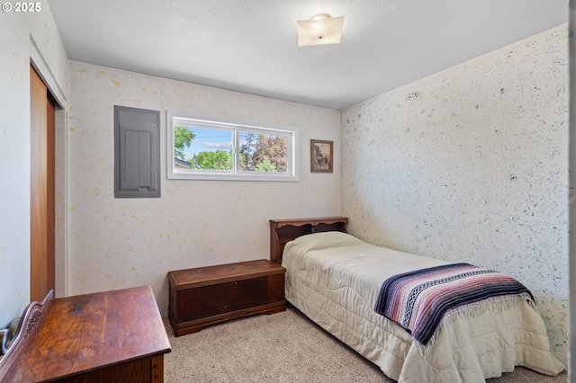 814 SW 44th St, Pendleton, OR 97801 - bedroom with electric panel, wallpapered walls, and carpet floors