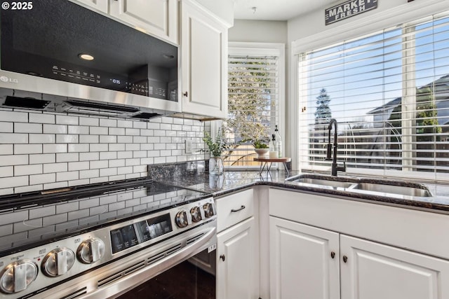 kitchen featuring appliances with stainless steel finishes, white cabinets, and a sink