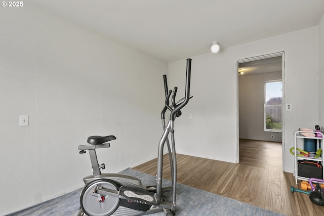 workout room with wood finished floors