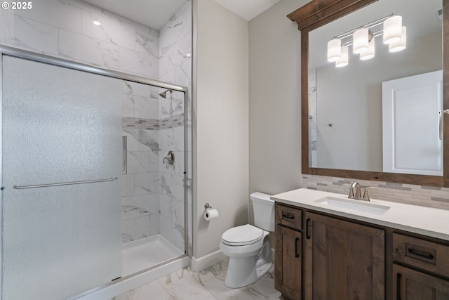 1825 NW Tanner Ct, Camas, WA 98607 - bathroom with marble finish floors, toilet, vanity, and a stall shower