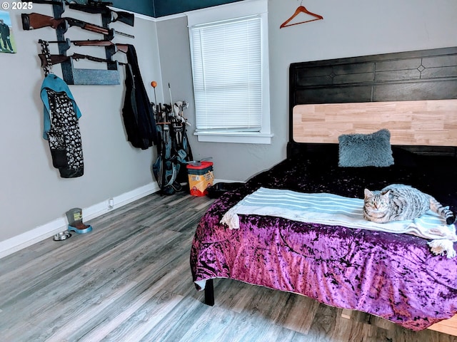 bedroom with hardwood / wood-style flooring