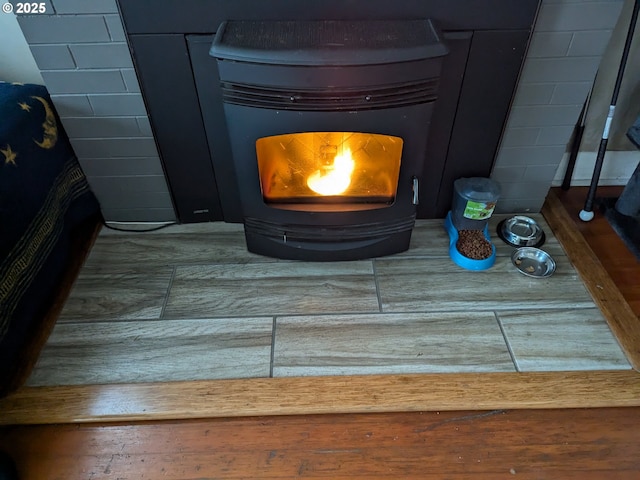 room details with a wood stove