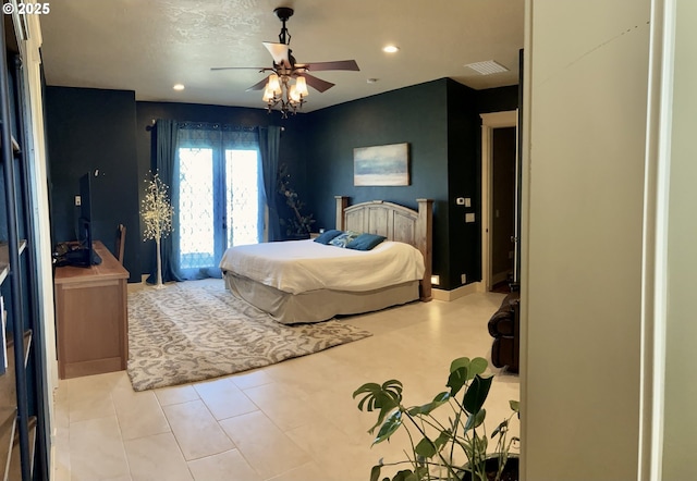 625 St Andrews Loop, Creswell, OR 97426 - tiled bedroom featuring recessed lighting and a ceiling fan
