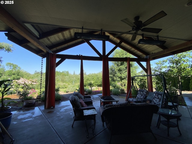 625 St Andrews Loop, Creswell, OR 97426 - view of patio / terrace featuring ceiling fan, an outdoor hangout area, and a gazebo