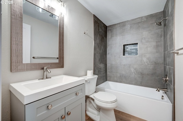 56 Galen St, Lake Oswego, OR 97035 - full bathroom featuring toilet, vanity, washtub / shower combination, and wood finished floors