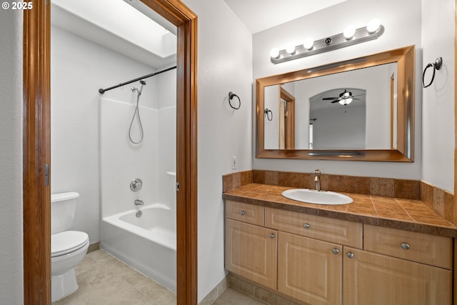 651 NE Anderson Rd, Gresham, OR 97030 - full bathroom featuring vanity, shower / washtub combination, tile patterned flooring, and a ceiling fan